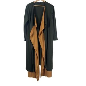KAYRA Women Olive‎ Green Mustard Draped Long Cardigan Sweater Size 2